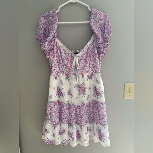 B. Smart Women’s Short Puff Sleeve Smocked Mini Babydoll Dress SZ 13 Pink Floral